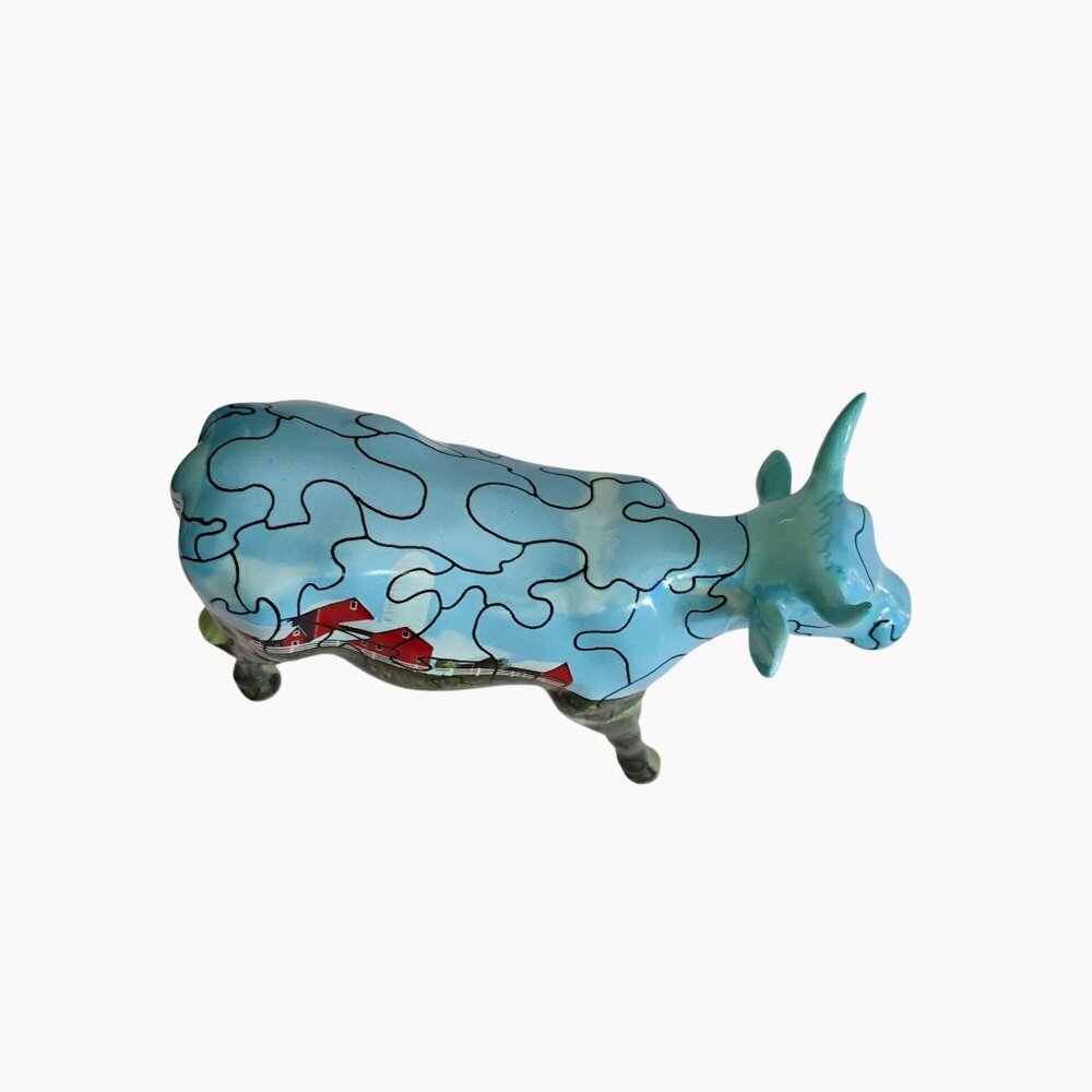 Cow Parade Puzzled Cow Figurine, Vintage 2001, Red Barn Farmhouse Jigsaw Puzzle - Picture 5 of 8